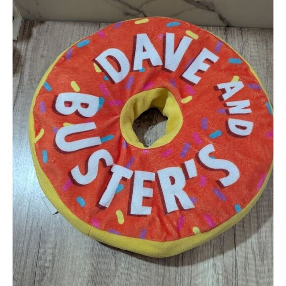 Dave & Busters Donut-shaped Plush Pillow Toy 15" Sprinkled Design advertising - Picture 3 of 8